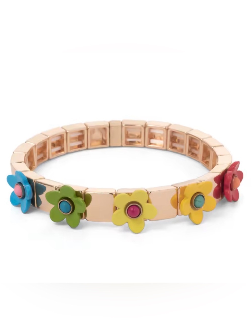 Gemelli Daysi Multicolor Enamel Flower Link Bracelet - Gold Tone NEW